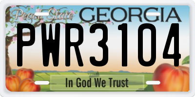 GA license plate PWR3104