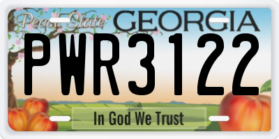 GA license plate PWR3122