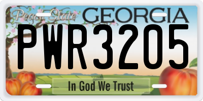 GA license plate PWR3205
