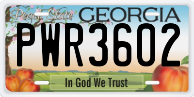 GA license plate PWR3602