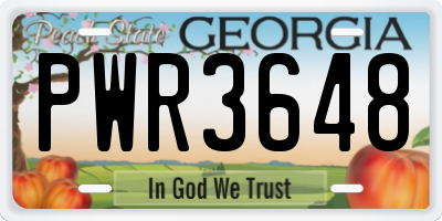 GA license plate PWR3648