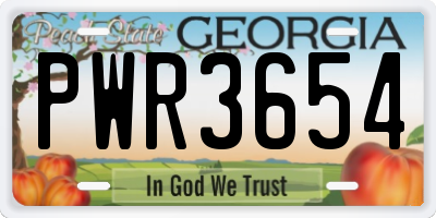 GA license plate PWR3654