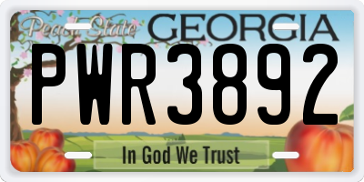 GA license plate PWR3892