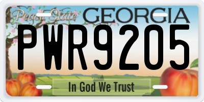 GA license plate PWR9205