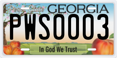 GA license plate PWS0003