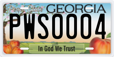 GA license plate PWS0004