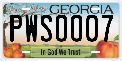 GA license plate PWS0007