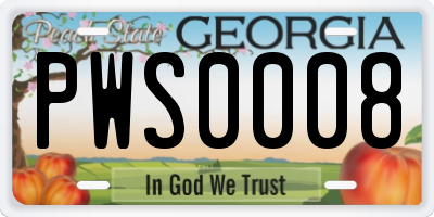 GA license plate PWS0008