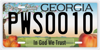GA license plate PWS0010