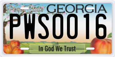 GA license plate PWS0016