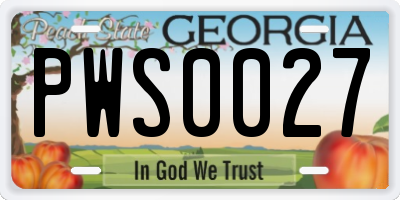 GA license plate PWS0027
