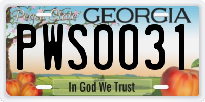 GA license plate PWS0031