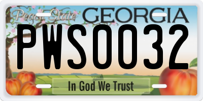 GA license plate PWS0032