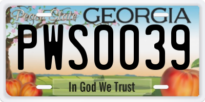 GA license plate PWS0039