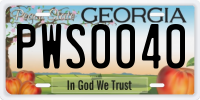 GA license plate PWS0040