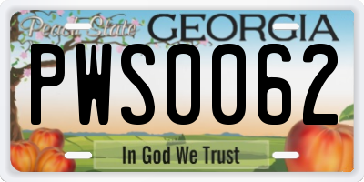 GA license plate PWS0062