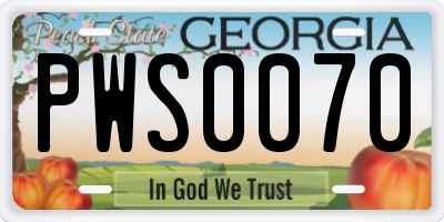 GA license plate PWS0070