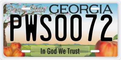 GA license plate PWS0072