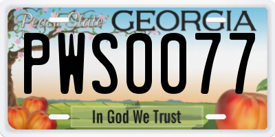 GA license plate PWS0077