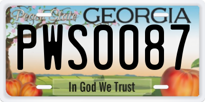 GA license plate PWS0087