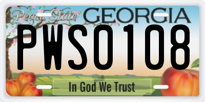 GA license plate PWS0108