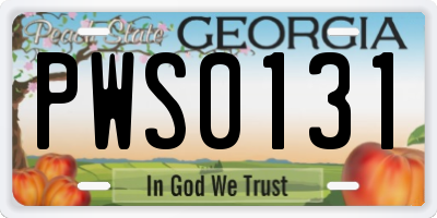 GA license plate PWS0131