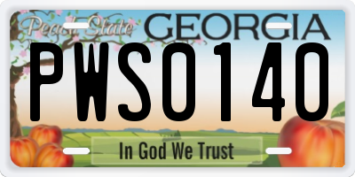 GA license plate PWS0140