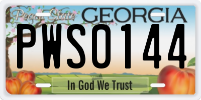 GA license plate PWS0144