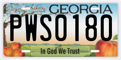 GA license plate PWS0180