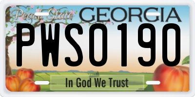 GA license plate PWS0190