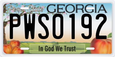 GA license plate PWS0192