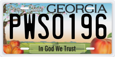 GA license plate PWS0196