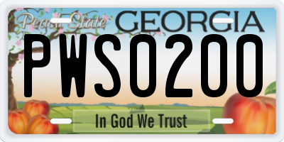 GA license plate PWS0200
