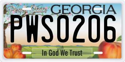 GA license plate PWS0206