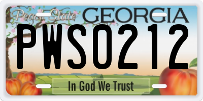 GA license plate PWS0212