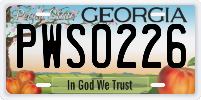 GA license plate PWS0226