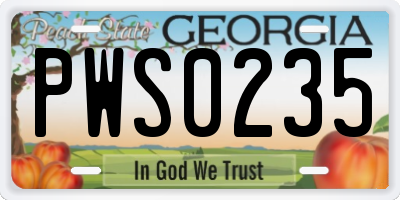 GA license plate PWS0235