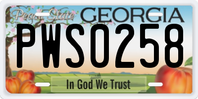 GA license plate PWS0258