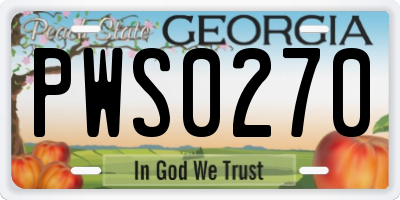 GA license plate PWS0270