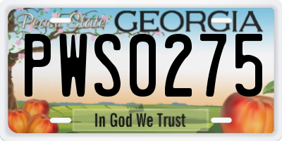 GA license plate PWS0275