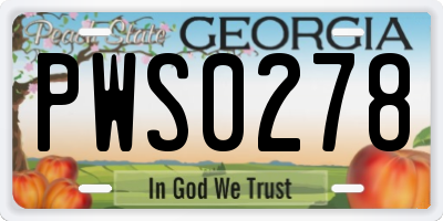 GA license plate PWS0278