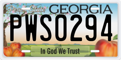 GA license plate PWS0294