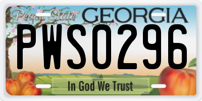 GA license plate PWS0296