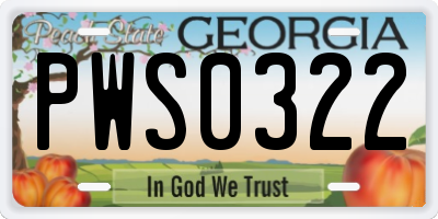 GA license plate PWS0322