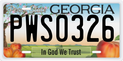 GA license plate PWS0326