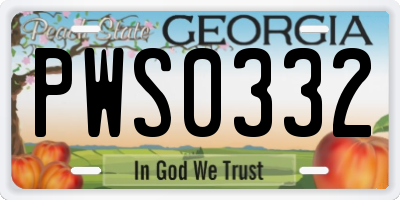 GA license plate PWS0332