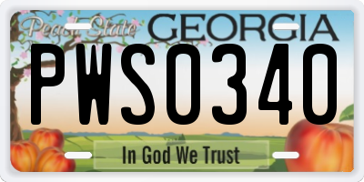 GA license plate PWS0340