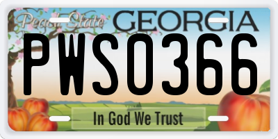 GA license plate PWS0366