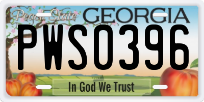 GA license plate PWS0396
