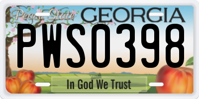 GA license plate PWS0398